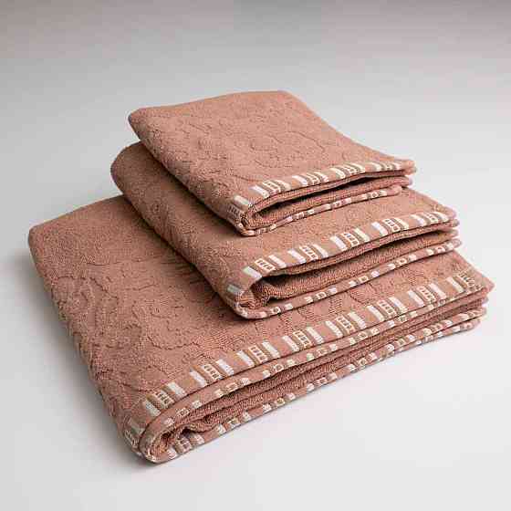 Набор махровых полотенец с орнаментом 3шт GM Textile 40х70см, 50х90см, 70х140см 400г/м2 (Бежевый) Сумы