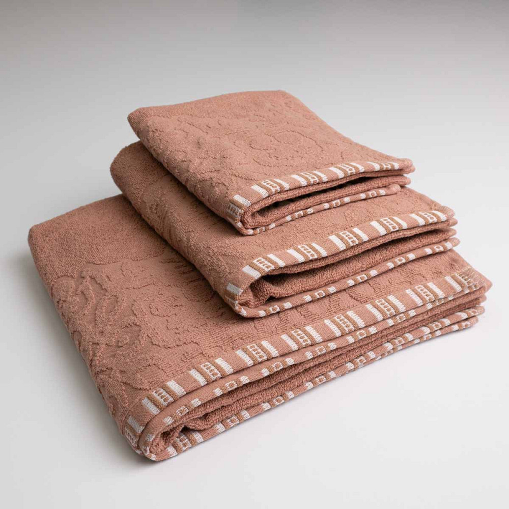 Набор махровых полотенец с орнаментом 3шт GM Textile 40х70см, 50х90см, 70х140см 400г/м2 (Бежевый) Сумы - изображение 1