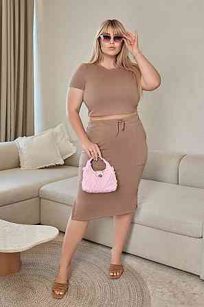 Жіночий літній костюм зі спідницею міді "Sunstyle" оптом | Норма і батал Капучіно, 46-48 Київ