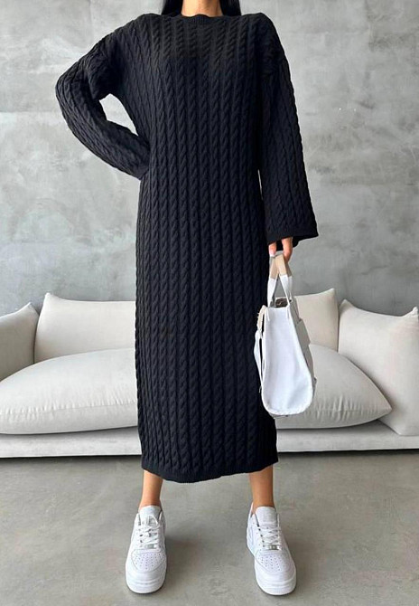 Жіноче тепле плаття міді вільного крою машина в'язка Чорний Одеса - фото 1