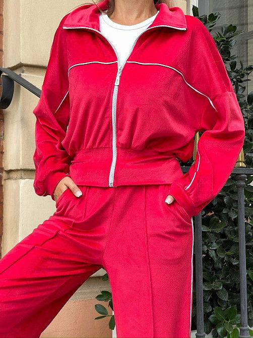 Женский стильный повседневный велюровый костюм двойка Красный Одесса - изображение 3
