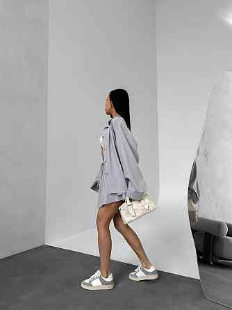 Жіночий літній оверсайз костюм-двійка: сорочка та шорти льон Сірий Одеса