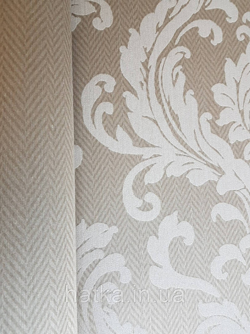 Текстильні шпалери на флізеліновій основі Cador Rasch Textil 086651 оливковий основа зигзаги вензелі бежевий Київ - фото 3