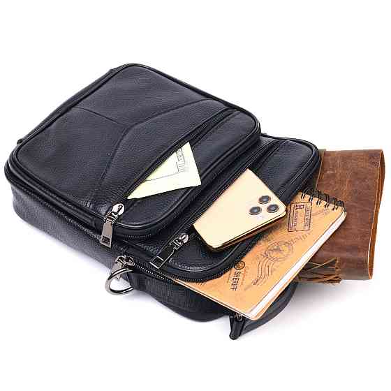 Вместительная мужская сумка кожаная Черная (Vintage) Киев