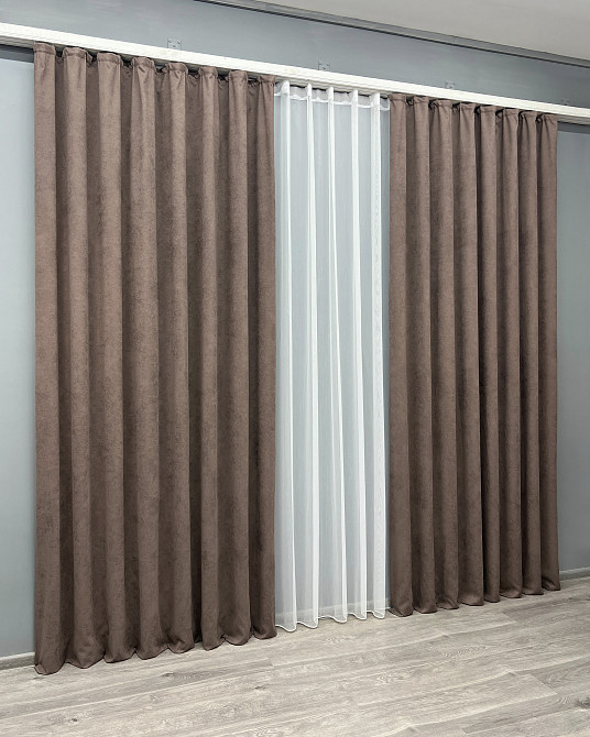 Комплект готовых штор VR-Textil Микровелюр Petek YL № 2015ш Кофейный 200х270 см 2 шт (32-372) Киев - изображение 4