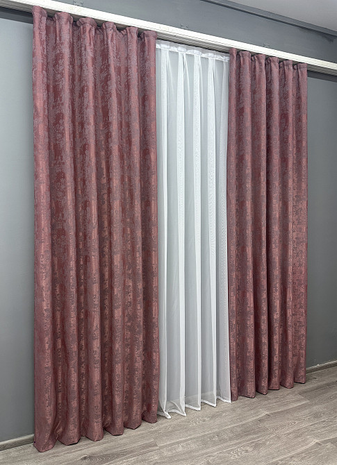 Комплект готовых штор VR-Textil Жаккард Sultan YL № 1209ш Малиново-серый 150х270 см 2 шт (33-0044) Киев - изображение 4