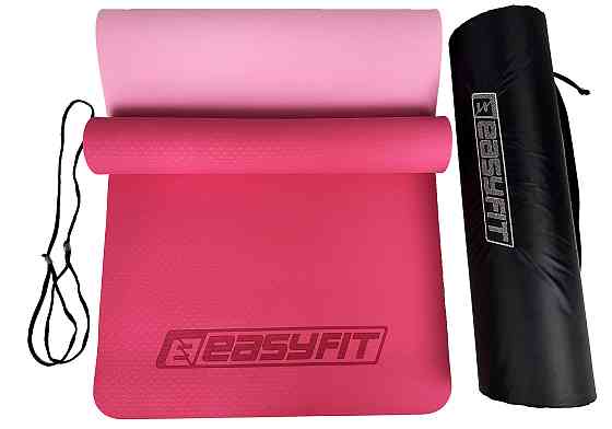 Килимок для йоги та фітнеса EasyFit TPE+TC 6мм двошаровий + Чохол рожевий з св.рожевим Коломия