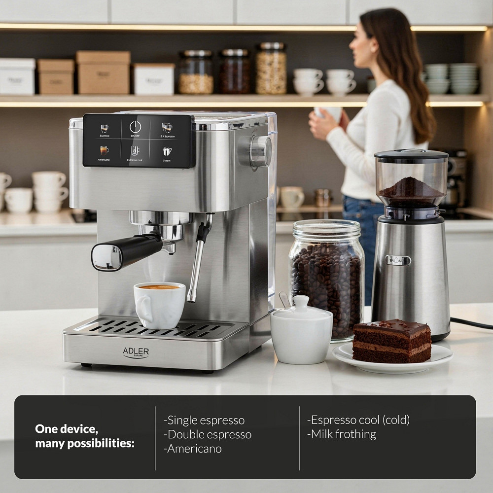 Кавомашина Adler AD 4390 ріжкова/ 1350 Вт/ 20 бар/ 1,5л/ мелена/ капучінатор/сіра Винница - изображение 5