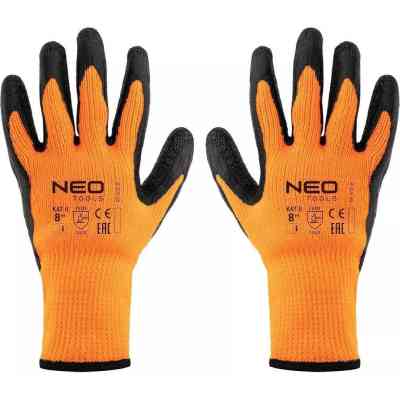 Защитные перчатки Neo Tools латексное покрытие, полиэстер, р.8, оранжево черные (97-612-8) Винница