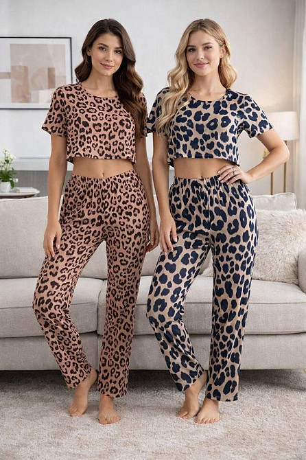 Женский домашний костюм двойка в леопардовый принт бамбук Коричневый, 46/48 Одесса - изображение 1