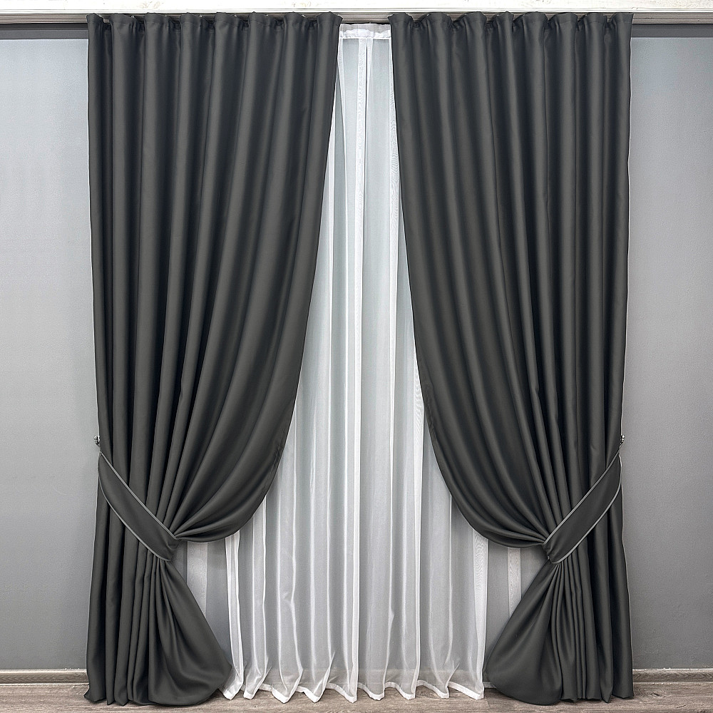 Комплект готовых штор VR-Textil Bagema Rvs № 1894ш Графитовый 200х270 см 2 шт (32-270) Киев - изображение 2