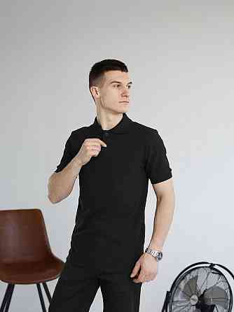 Черная футболка поло весенняя черная. Легкое летнее мужское черное поло Pobedov Royal Киев