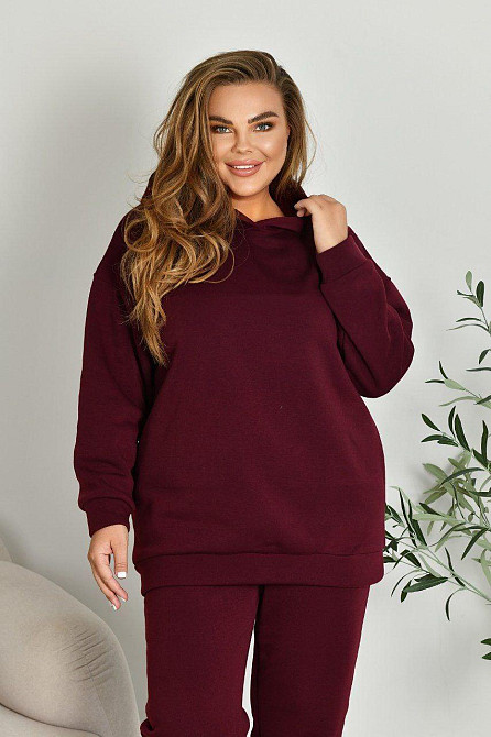 Женский прогулочный костюм: худи и штаны батал в спортивном стиле трехнитка на флисе Марсал, 60/62 Одесса - изображение 5