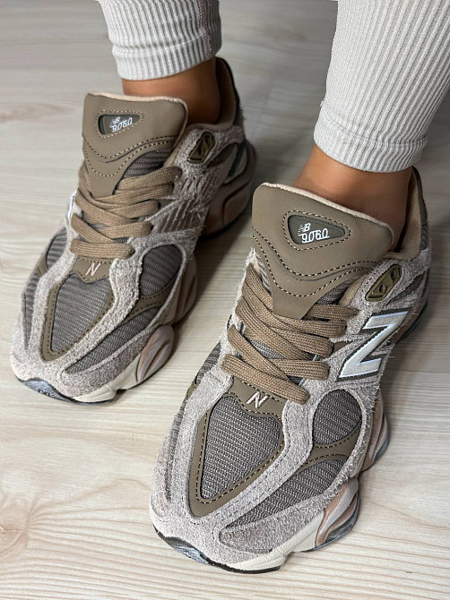 Кроссовки женские и мужские NB 9060-3 замша с сеткой потертые унисекс бежевые, 40, 25 см Киев - изображение 9