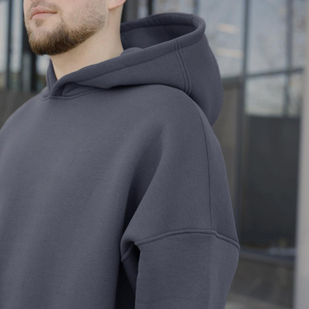 Темно-серое мужское худи оверсайз Pobedov Urbanist. Универсальный размер. Мужское зимнее худи Киев - изображение 8