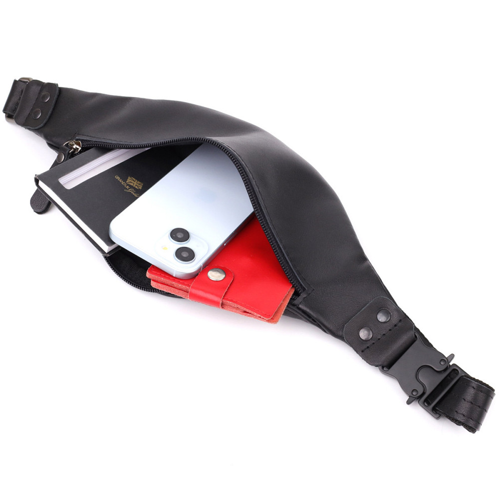 Сумка бананка для мужчин из гладкой натуральной кожи Shvigel 23134 Черный Киев - изображение 8