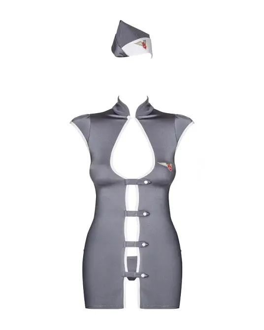 Еротичний костюм стюардеси Obsessive Stewardess 3 pcs costume grey S/M, сірий, сукня, стрінги, пілот Львов - изображение 5