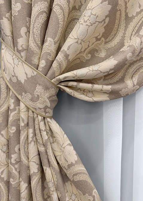 Комплект готовых штор VR-Textil Лен Корона Мария № 1269ш Капучино с бежевым 150х270 см 2 шт (33-0098) Киев - изображение 5