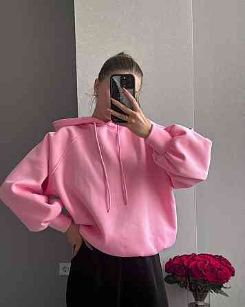 Жіноча базова тепла худіоверсайз тринитка на флісі Рожевий Одеса