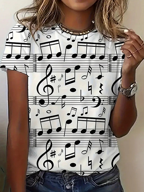 Футболка с нотами женская S бело-черный Киев - изображение 1