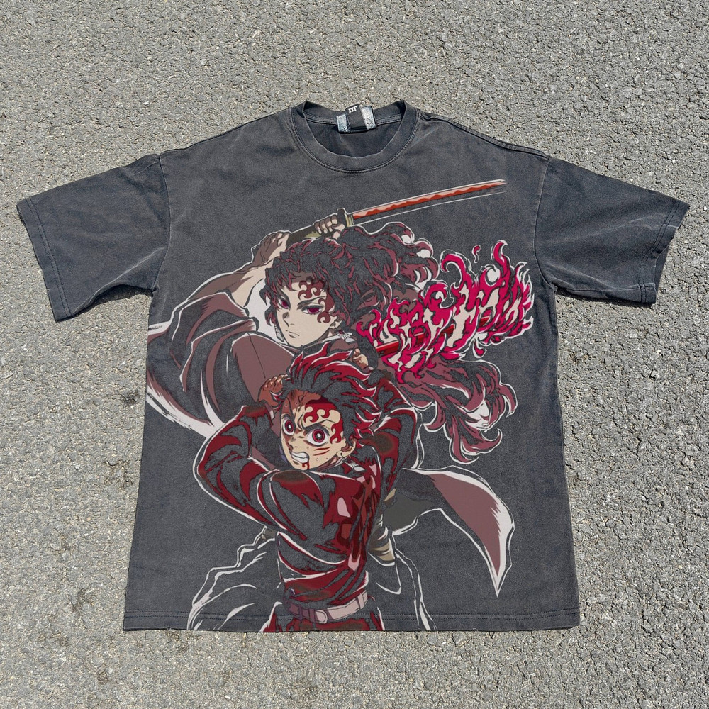 Футболка для мальчика с принтом аниме Истребитель демонов Аниме Танджиро Йориикхи оверсайз (рост от 165 до 180 ) Черний Днепр - изображение 1