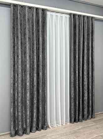 Комплект готових штор VR-Textil Жакард Sultan XO № 1123ш Графітовий 150х275 см 2 шт (30-928) Київ
