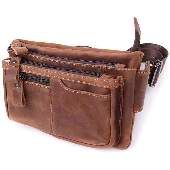 Винтажная бананка для мужчин из натуральной кожи Vintage sale_15104 Коричневый Киев