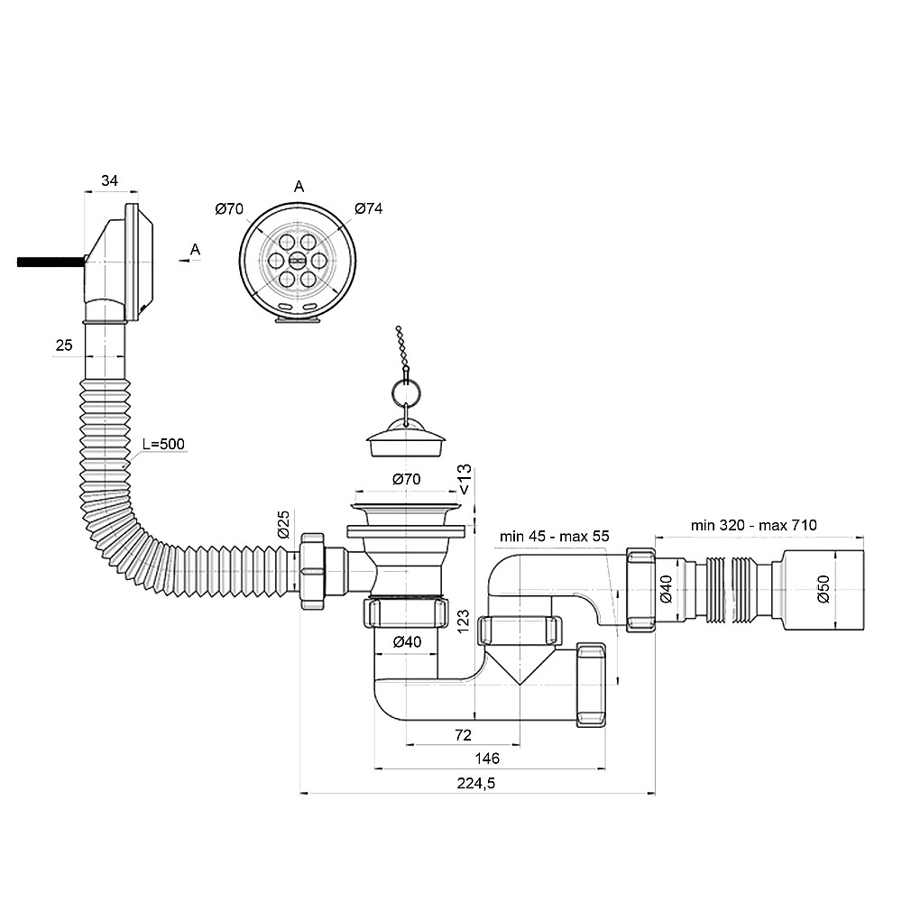Сифон OPTIMUM для ванни з ревізією, випуском 1 1/2″*40, перелта гнучкою трубою 40*40/50 OPTI 26033 Тернопіль - фото 8