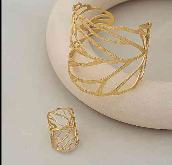 Браслет и кольцо в форме листьев золотистый набор женский открытый браслет манжета Киев