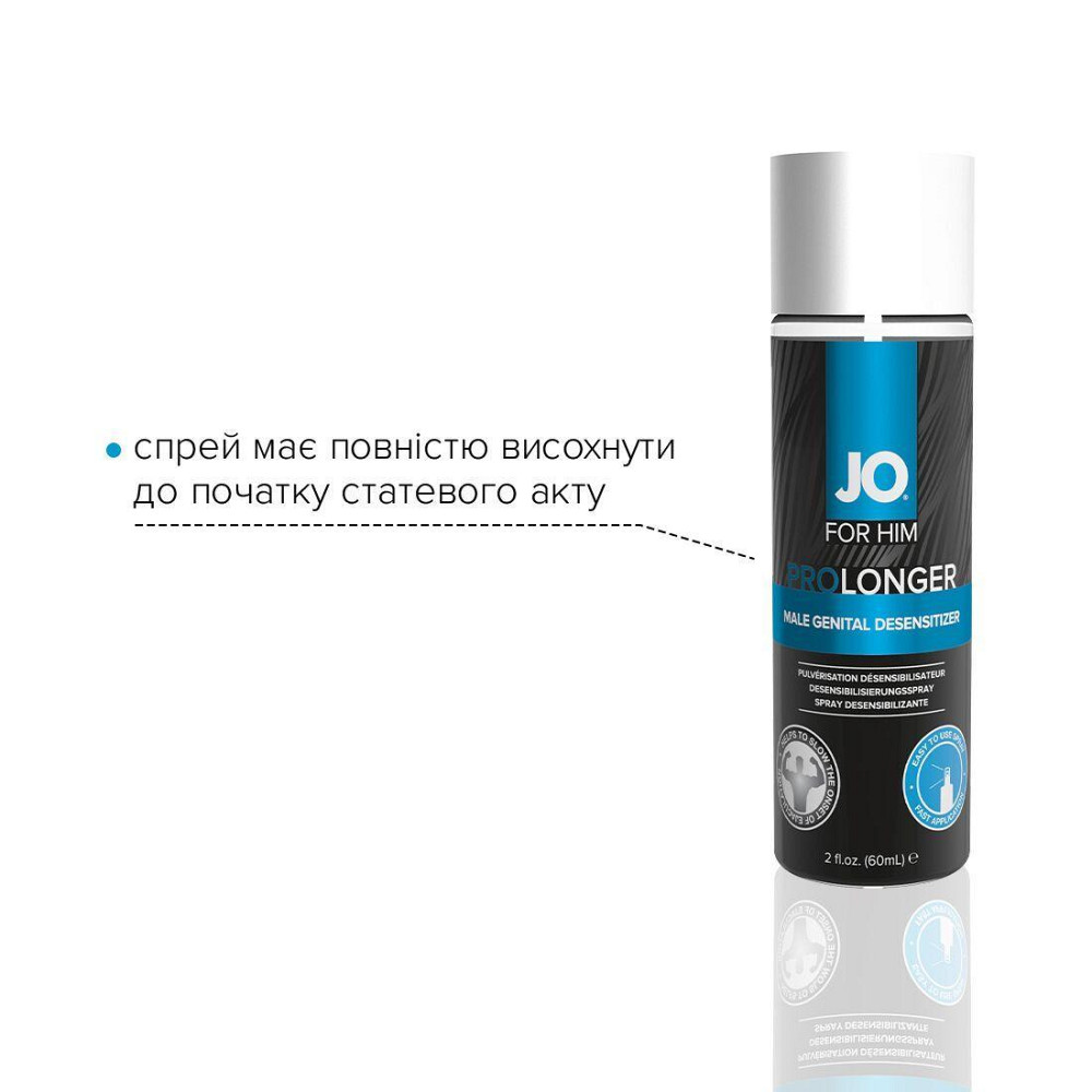 Пролонгувальний спрей JO Prolonger Spray with Benzocaine (60 мл) не містить мінеральних масел Sex Aura Київ - фото 3