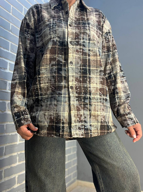 Сорочка жіноча A-N 2775 картата варена в клітинку оверсайз коттон one size, коричневий, one size Київ - фото 12