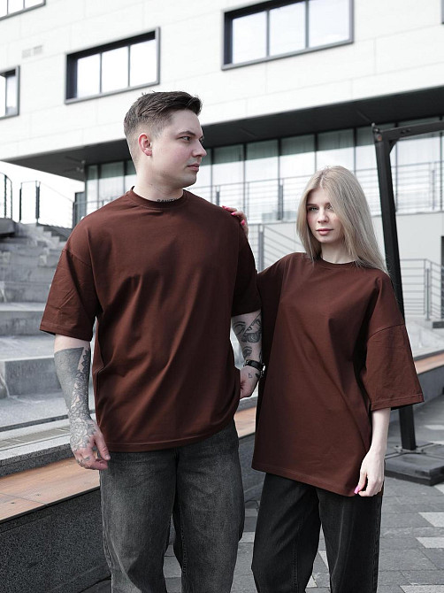 Парні футболки оверсайз(oversize) для чоловіка і дружини, для закоханих пар SANE коричневі Одеса - фото 4