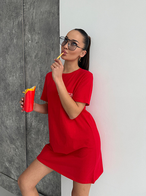 Футболка туніка жіноча футболка сукня плаття бавовна COSY Be Happy червона Одеса - фото 5
