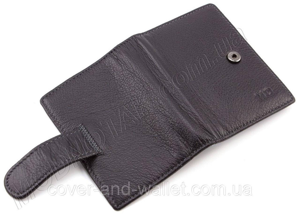 Чорна маленька візитниця з натуральної шкіри на кнопці MD Leather MD 708-A Київ - фото 6