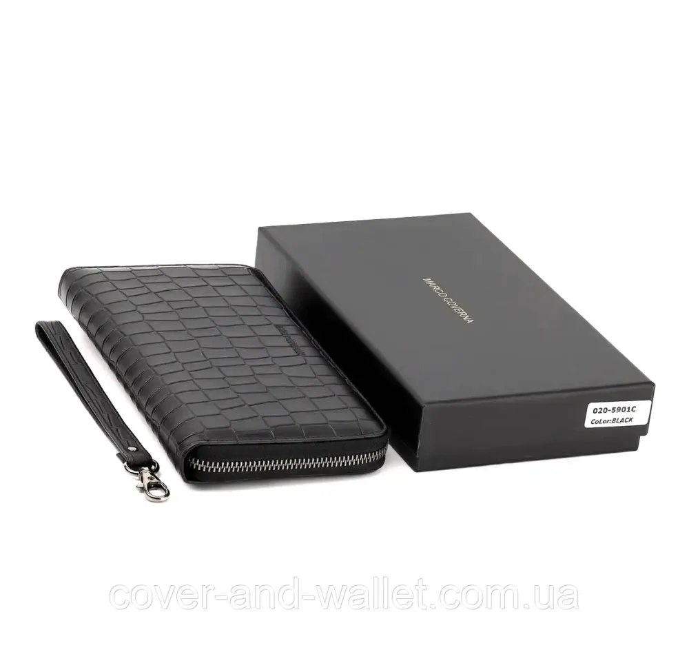 Модний чоловічий гаманець клатч із натуральної шкіри з фактурою під крокодила Marco Coverna 5901 Black Київ - фото 10