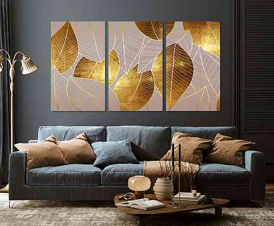 Модульна картина у вітальню/ спальню     Золоте листя      ART-041_3A 100х150 см Київ