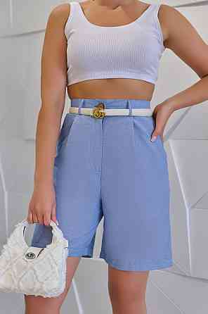 Женские льняные шорты-бермуды свободного кроя Bettie 44, Светлый джинс Киев