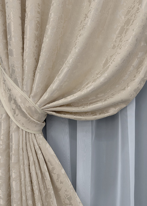Комплект готовых штор VR-Textil Лен мрамор Pavliani VO № 1767ш бежевый 150х270 см 2 шт (33-0723) Киев - изображение 5