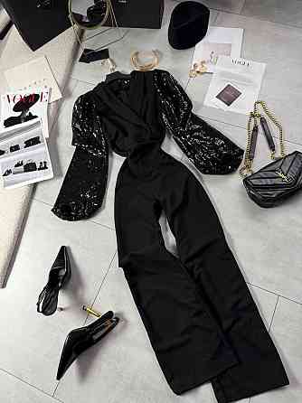 Стильний вечірній прямий комбінезон  креп дайвінг + паєтка 46/48 Одеса