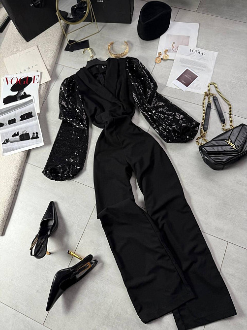 Стильний вечірній прямий комбінезон  креп дайвінг + паєтка 46/48 Одеса - фото 5