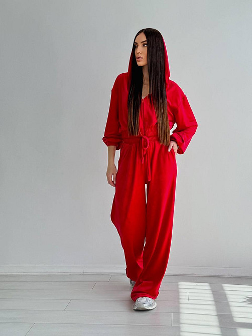 Женский стильный костюм двойка: кофта и штаны из плюш велюра Красный, 44/46 Одесса - изображение 1