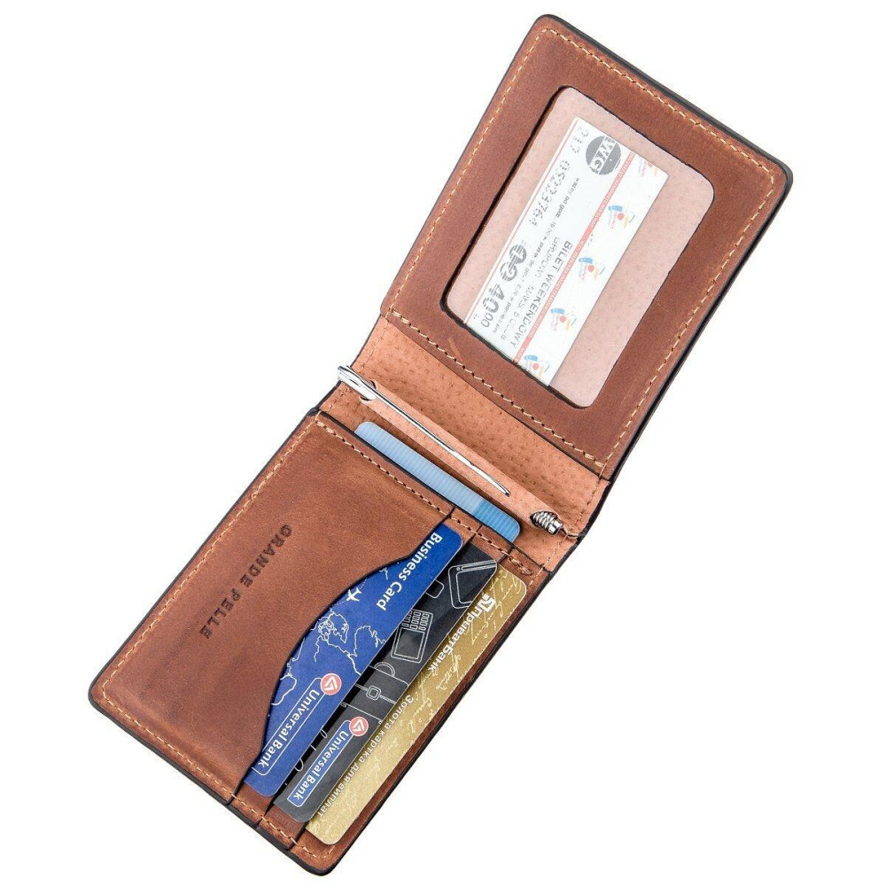 Компактний затискач для грошей без застібки GRANDE PELLE 11240 Коричневий Київ - фото 6