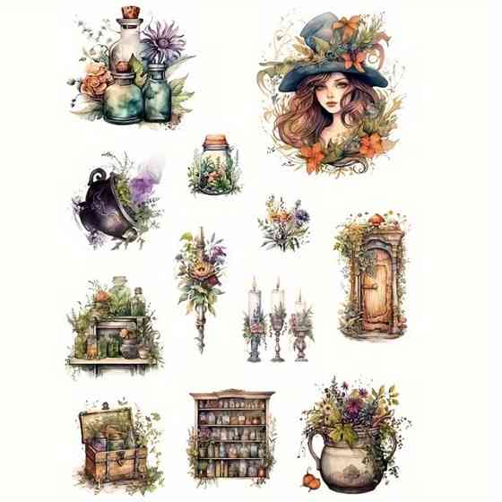 Набір магічних вінтажних наліпок Зілля та Відьма, 120 шт Київ