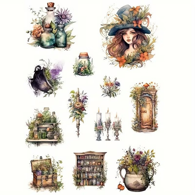 Набір магічних вінтажних наліпок Зілля та Відьма, 120 шт Київ - фото 5