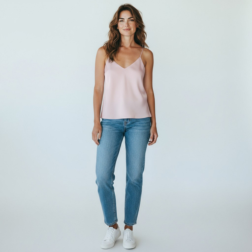 Шовкова майка на тонких бретельках Пудровий 3XL/4XL Харків - фото 1