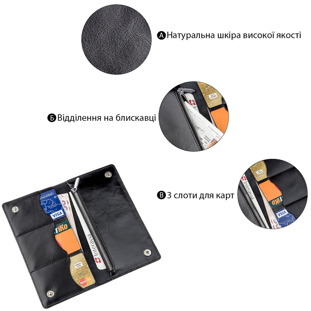 Гаманець чоловічий вертикальний зі шкіри Алькор SHVIGEL 16195 Чорний Київ - фото 3