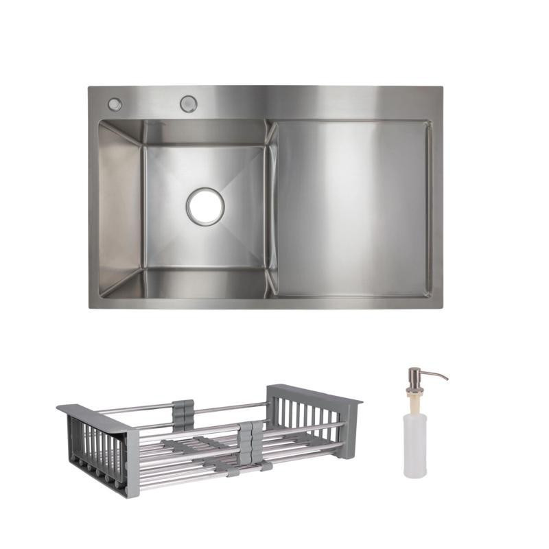 Мийка для кухні інтегрована Lidz Handmade H7849R крило праворуч Brushed в комплекті з дозатором та кошиком Київ - фото 1