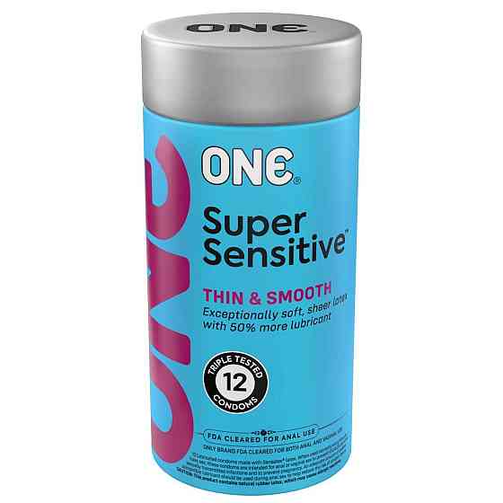 Презервативы ONE Super Sensitive, 12 шт, гладкие, с дополнительной смазкой, упаковка-тубус Sex Aura Киев