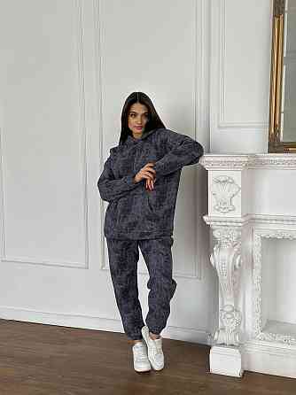 Теплый костюм женский мраморный принт на флисе Графитовый XXL/XXXL Харьков