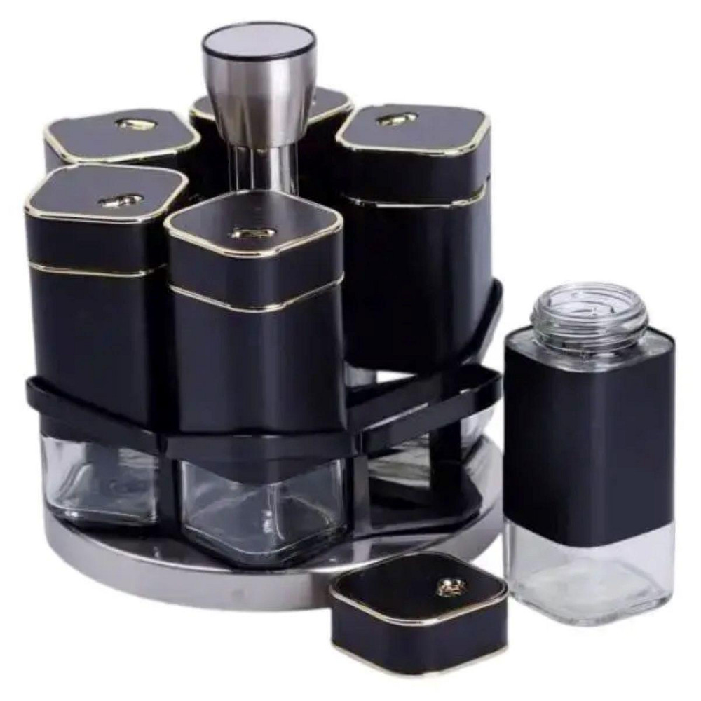 Набір баночок для спецій 6 шт на поставці по 120 мл карусель Чорний HP-1308 Київ - фото 3